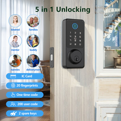 Smart Door Lock 5-in-1 Keyless Entry Door Lock