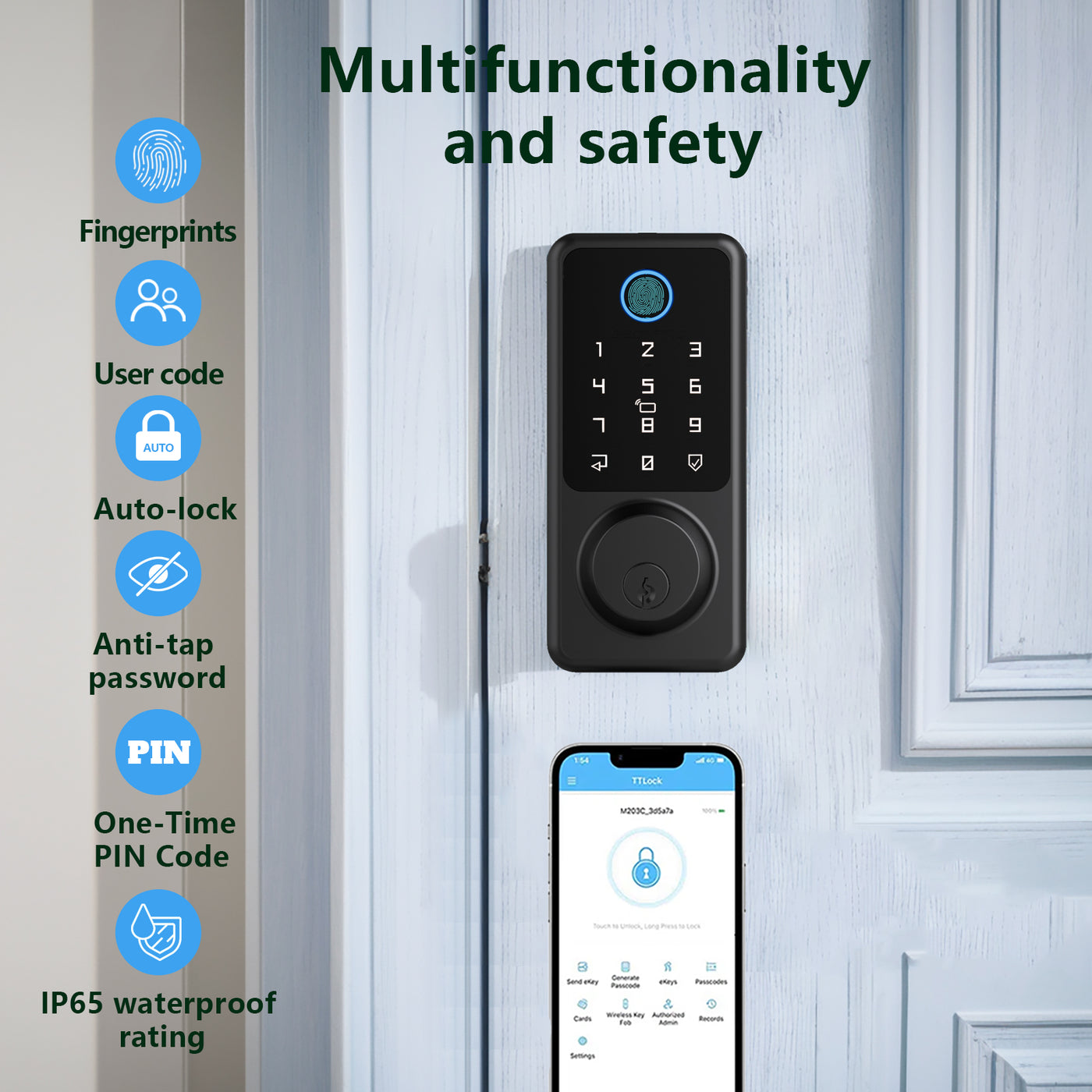 Smart Door Lock 5-in-1 Keyless Entry Door Lock