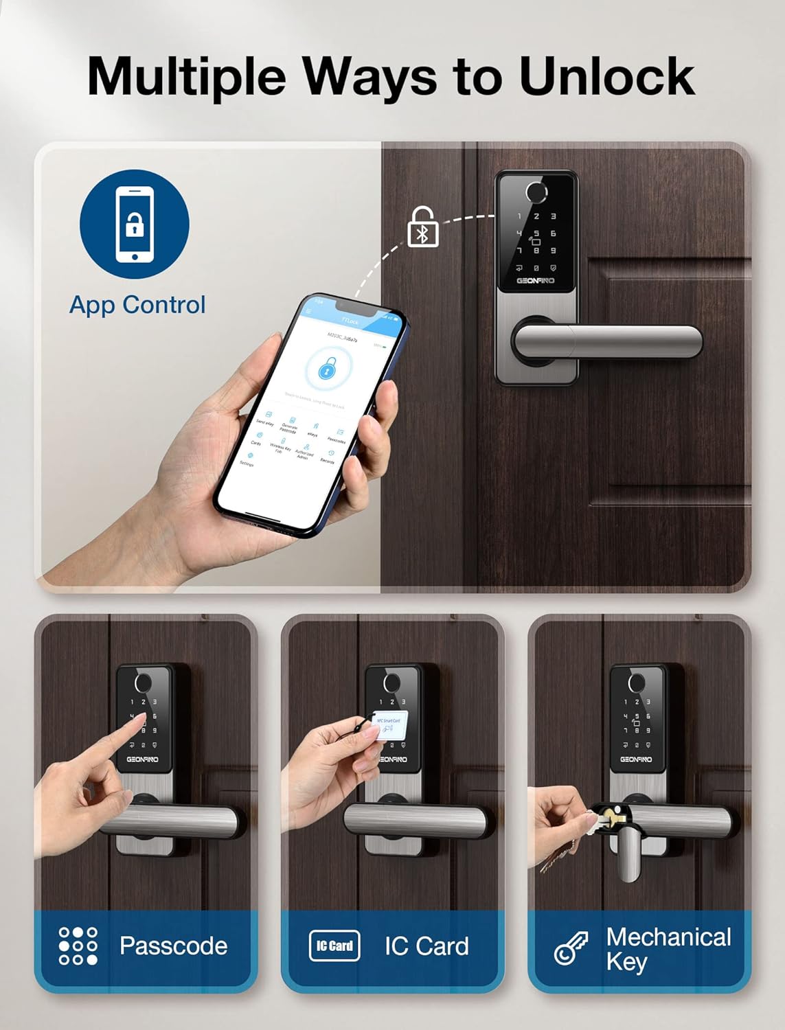 Keyless Entry APP Smart Lock with Anti-Peeping, with Handle, Fingerprint Bluetooth Electronic Digital Biometric Smart Lock for Front Door, Home, Apartment