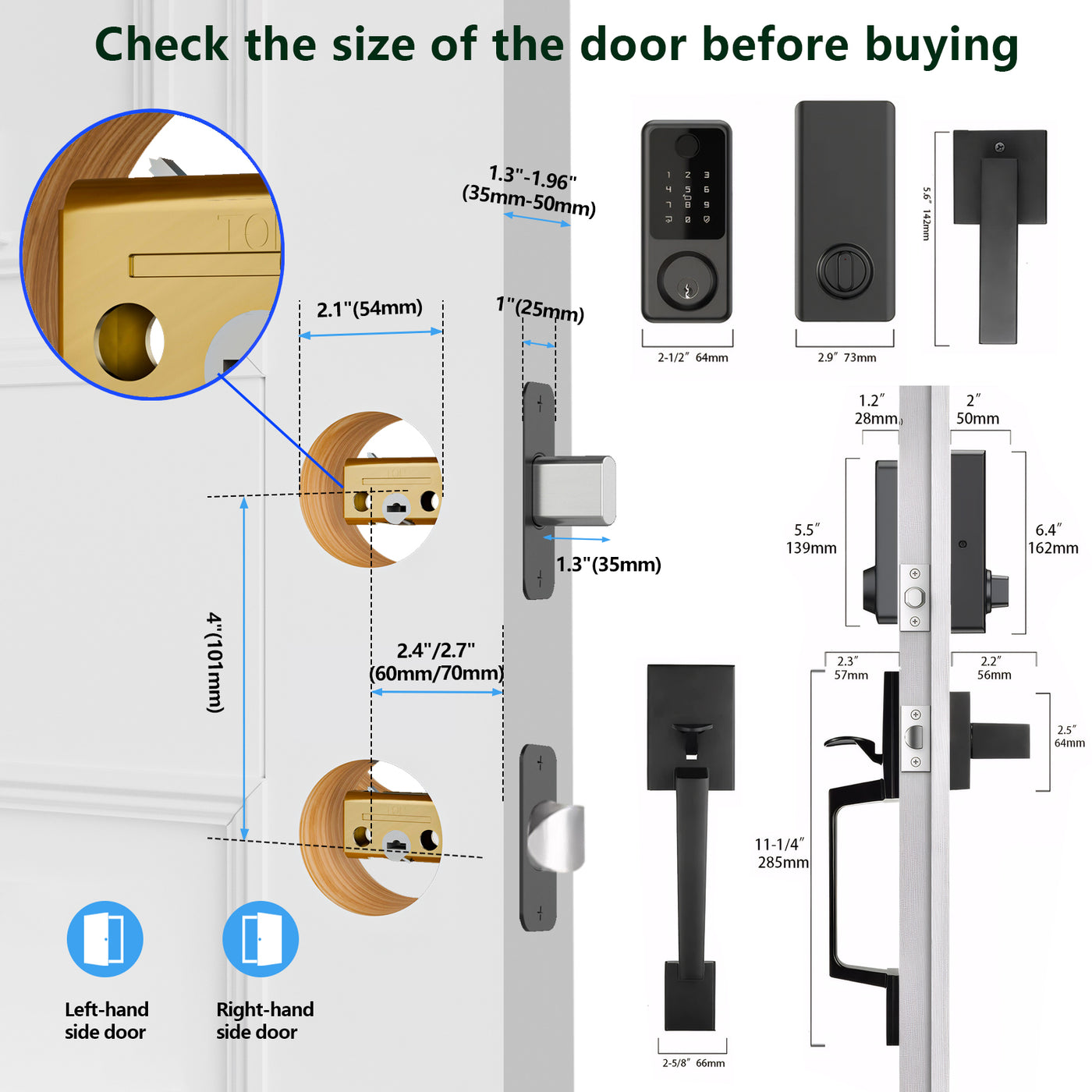 Smart Front Door Lock Handle Set - Keypad Door Lock with 2 Handles