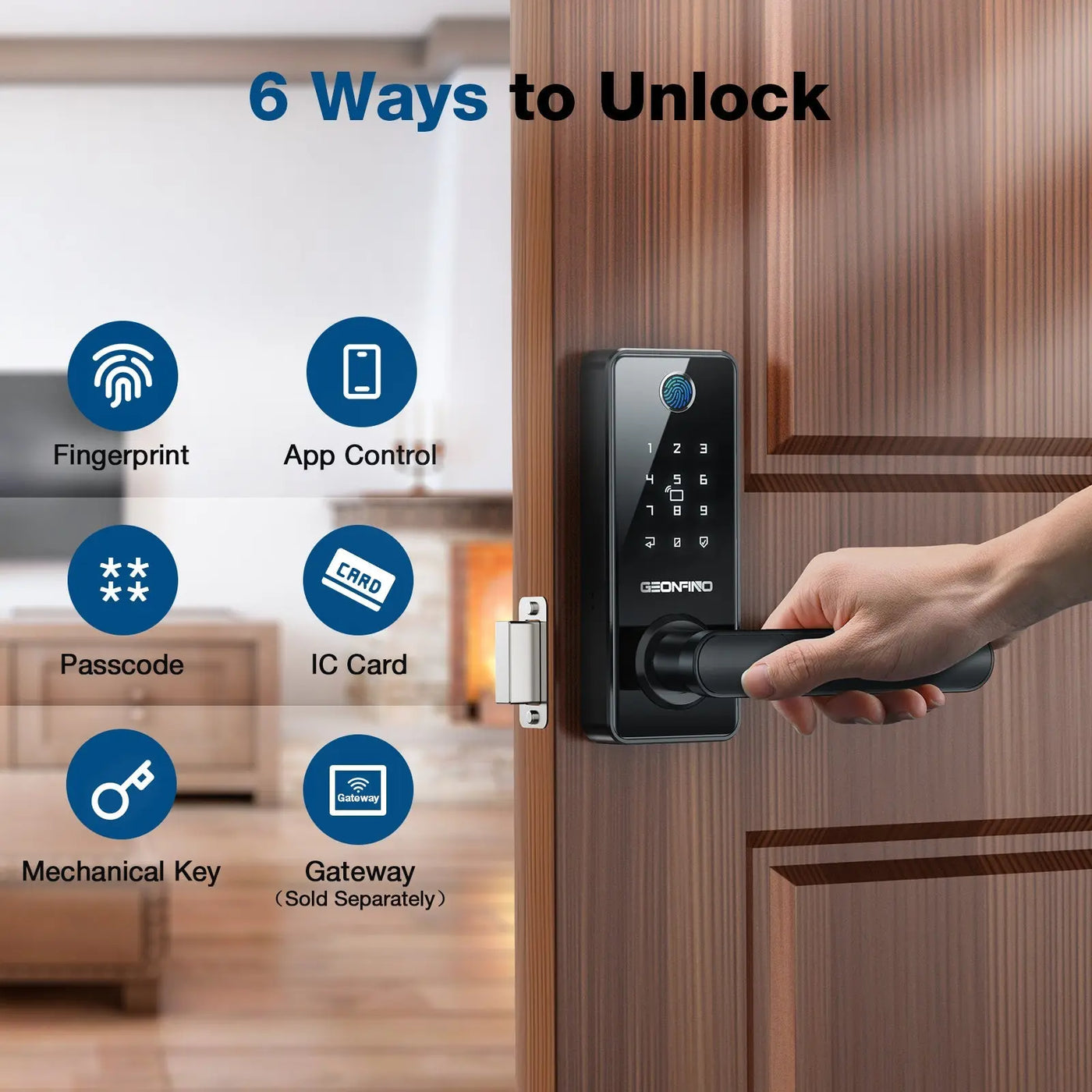 GEONFINO G4 Pro Smart Keyless Entry Fingerprint Door Lock with Handle - Geonfino