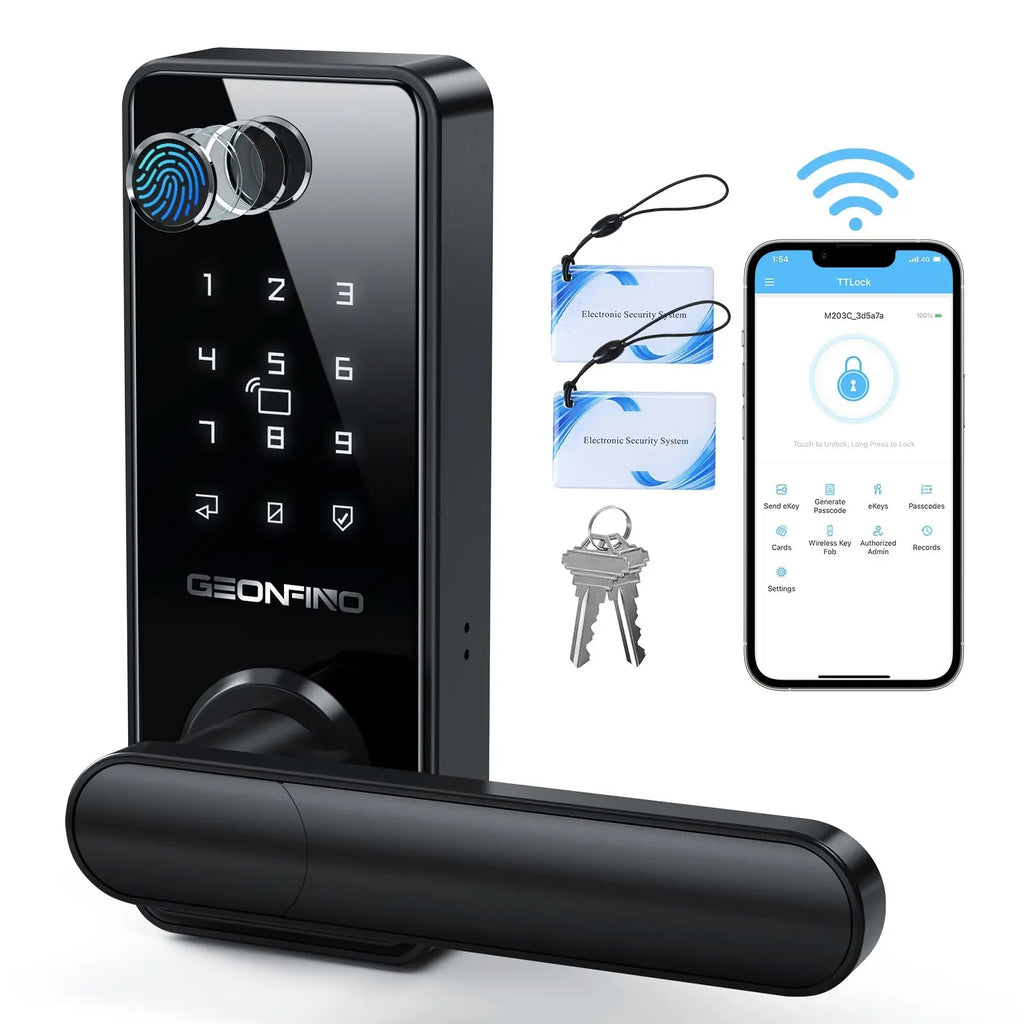 GEONFINO G4 Pro Smart Keyless Entry Fingerprint Door Lock with Handle - Geonfino