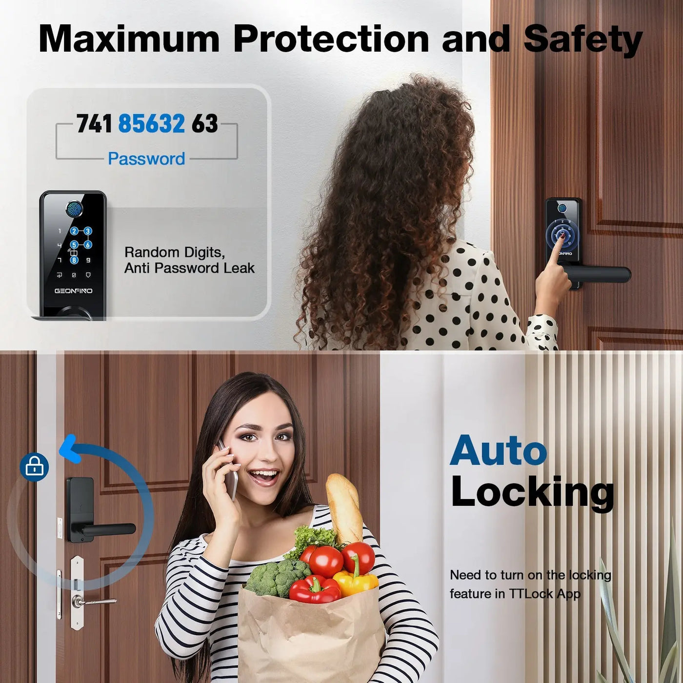 GEONFINO G4 Pro Smart Keyless Entry Fingerprint Door Lock with Handle - Geonfino